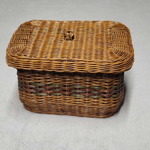 Vintage woven wicker lidded - woven,