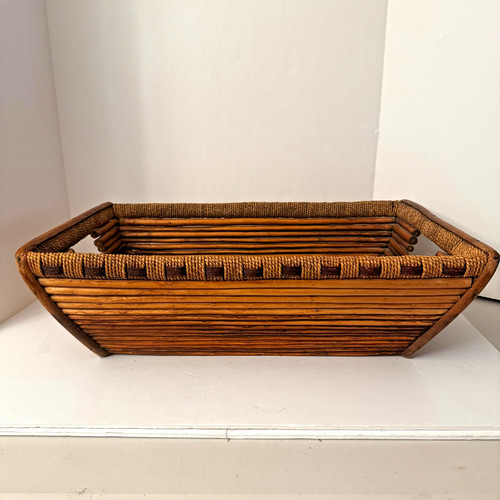 Vtg handwoven coiled rattan - handwoven,
