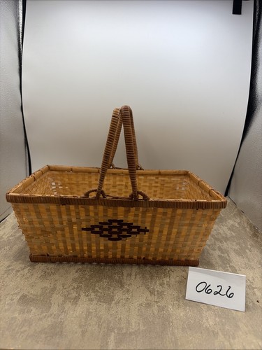 Vintage bamboo woven basket - bamboo,